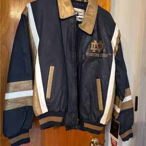 Men's Vintage 90s Fighting Irish Navy and Gold Bomber Leather Jacket